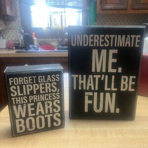 NEW Set of 2 Small Funny Wooden Box Statement Signs